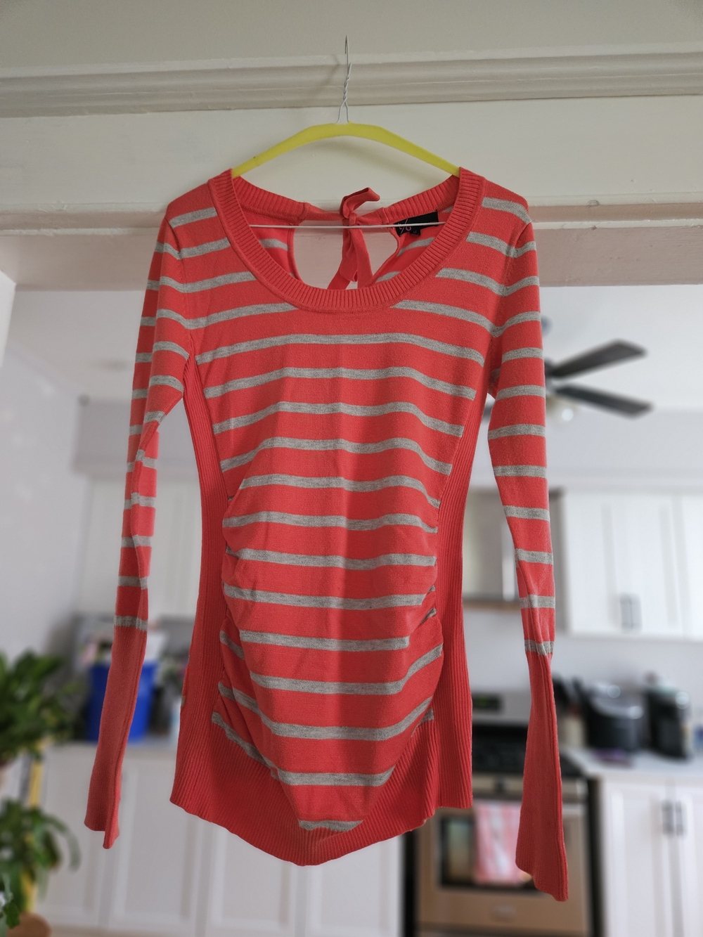 t/o Coral and Cream Striped Long-Sleeve Top with Back Tie